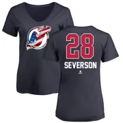 Damon Severson Women's New Jersey Devils Name and Number Banner Wave V-Neck T-Shirt - Navy