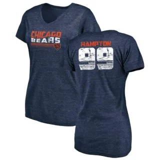 Dan Hampton Women's Chicago Bears Retro Tri-Blend V-Neck T-Shirt - Navy