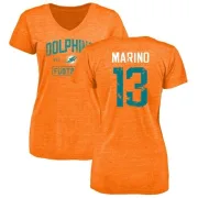 Dan Marino Women's Miami Dolphins Orange Distressed Name & Number Tri-Blend V-Neck T-Shirt