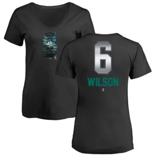 Dan Wilson Women's Seattle Mariners Midnight Mascot V-Neck T-Shirt - Black