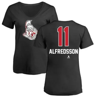 Daniel Alfredsson Women's Ottawa Senators Name and Number Banner Wave V-Neck T-Shirt - Black