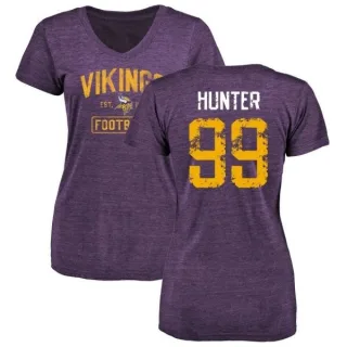 Danielle Hunter Women's Minnesota Vikings Purple Distressed Name & Number Tri-Blend V-Neck T-Shirt