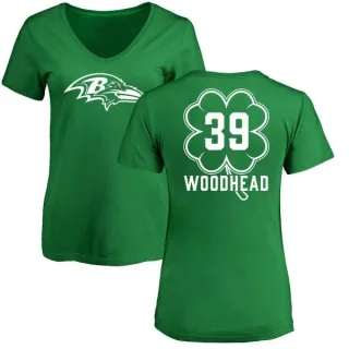 Danny Woodhead Women's Baltimore Ravens Green St. Patrick's Day Name & Number V-Neck T-Shirt