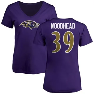 Danny Woodhead Women's Baltimore Ravens Name & Number Logo V-Neck T-Shirt - Purple