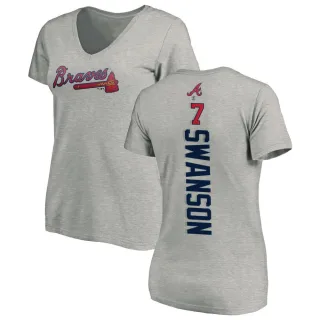 Dansby Swanson Women's Atlanta Braves Backer Slim Fit T-Shirt - Ash