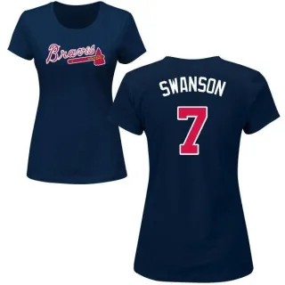 Dansby Swanson Women's Atlanta Braves Name & Number T-Shirt - Navy