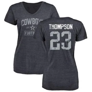 Darian Thompson Women's Dallas Cowboys Distressed Name & Number Tri-Blend V-Neck T-Shirt - Navy