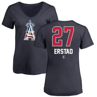 Darin Erstad Women's Los Angeles Angels Name and Number Banner Wave V-Neck T-Shirt - Navy