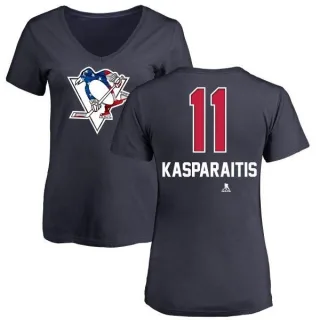 Darius Kasparaitis Women's Pittsburgh Penguins Name and Number Banner Wave V-Neck T-Shirt - Navy