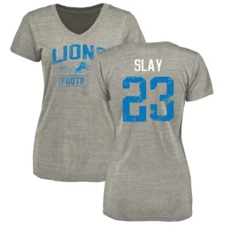 Darius Slay Women's Detroit Lions Heather Gray Distressed Name & Number Tri-Blend V-Neck T-Shirt