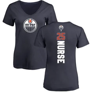 Darnell Nurse Women's Edmonton Oilers Backer Slim Fit V-Neck T-Shirt - Navy