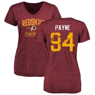 Daron Payne Women's Washington Redskins Burgundy Distressed Name & Number Tri-Blend V-Neck T-Shirt