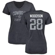 Darren Woodson Women's Dallas Cowboys Distressed Name & Number Tri-Blend V-Neck T-Shirt - Navy