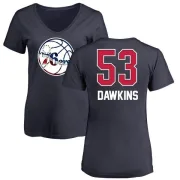 Darryl Dawkins Women's Philadelphia 76ers Navy Name and Number Banner Wave V-Neck T-Shirt