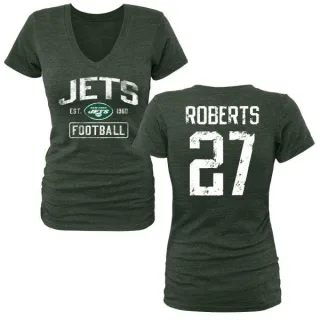 Darryl Roberts Women's New York Jets Green Distressed Name & Number Tri-Blend V-Neck T-Shirt