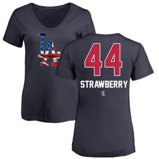 Darryl Strawberry Women's Los Angeles Dodgers Name and Number Banner Wave V-Neck T-Shirt - Navy