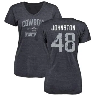 Daryl Johnston Women's Dallas Cowboys Distressed Name & Number Tri-Blend V-Neck T-Shirt - Navy