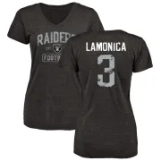 Daryle Lamonica Women's Oakland Raiders Black Distressed Name & Number Tri-Blend V-Neck T-Shirt