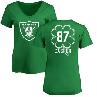 Dave Casper Women's Oakland Raiders Green St. Patrick's Day Name & Number V-Neck T-Shirt