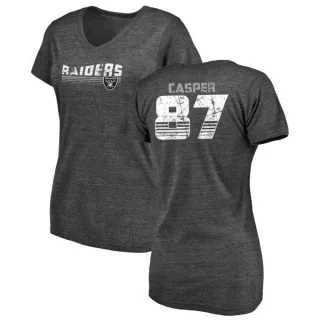 Dave Casper Women's Oakland Raiders Retro Tri-Blend V-Neck T-Shirt - Black