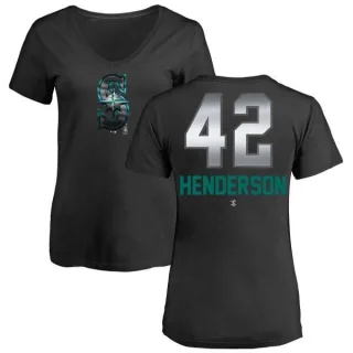 Dave Henderson Women's Seattle Mariners Midnight Mascot V-Neck T-Shirt - Black