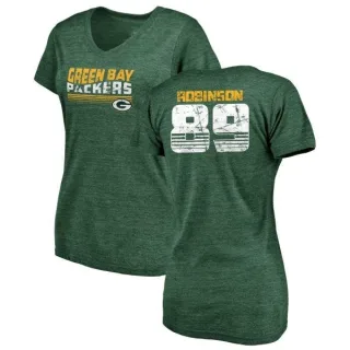 Dave Robinson Women's Green Bay Packers Retro Tri-Blend V-Neck T-Shirt - Green