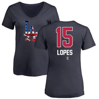 Davey Lopes Women's Los Angeles Dodgers Name and Number Banner Wave V-Neck T-Shirt - Navy