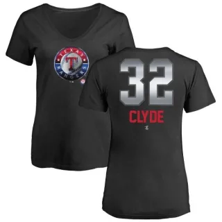 David Clyde Women's Texas Rangers Midnight Mascot V-Neck T-Shirt - Black