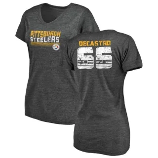 David DeCastro Women's Pittsburgh Steelers Retro Tri-Blend V-Neck T-Shirt - Black