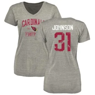 David Johnson Women's Arizona Cardinals Heather Gray Distressed Name & Number Tri-Blend V-Neck T-Shirt