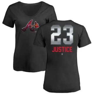 David Justice Women's Atlanta Braves Midnight Mascot V-Neck T-Shirt - Black