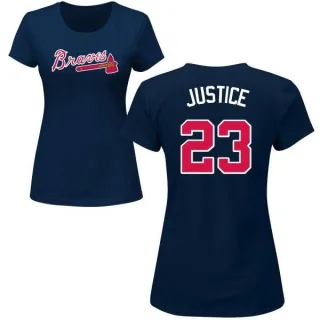 David Justice Women's Atlanta Braves Name & Number T-Shirt - Navy