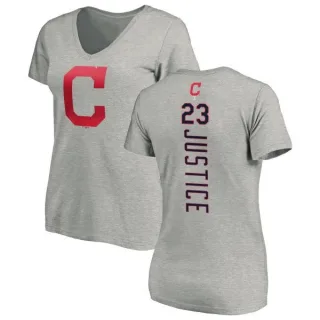 David Justice Women's Cleveland Indians Backer Slim Fit T-Shirt - Ash