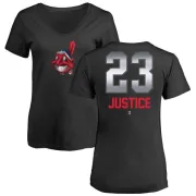 David Justice Women's Cleveland Indians Midnight Mascot V-Neck T-Shirt - Black