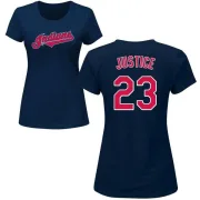 David Justice Women's Cleveland Indians Name & Number T-Shirt - Navy