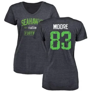 David Moore Women's Seattle Seahawks Navy Distressed Name & Number Tri-Blend V-Neck T-Shirt