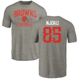 David Njoku Cleveland Browns Gray Distressed Name & Number Tri-Blend T-Shirt
