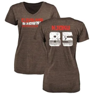 David Njoku Women's Cleveland Browns Retro Tri-Blend V-Neck T-Shirt - Brown