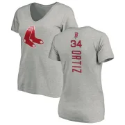 David Ortiz Women's Boston Red Sox Backer Slim Fit T-Shirt - Ash