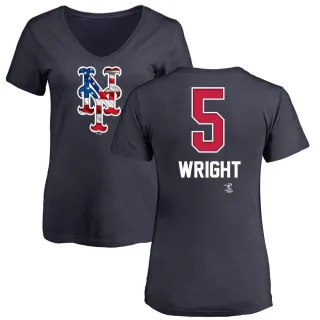 David Wright Women's New York Mets Name and Number Banner Wave V-Neck T-Shirt - Navy