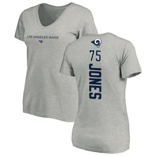 Deacon Jones Women's Los Angeles Rams Backer V-Neck T-Shirt - Ash