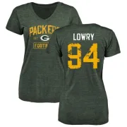 Dean Lowry Women's Green Bay Packers Green Distressed Name & Number Tri-Blend V-Neck T-Shirt