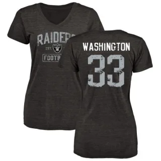 DeAndre Washington Women's Oakland Raiders Black Distressed Name & Number Tri-Blend V-Neck T-Shirt