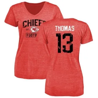 De'Anthony Thomas Women's Kansas City Chiefs Red Distressed Name & Number Tri-Blend V-Neck T-Shirt