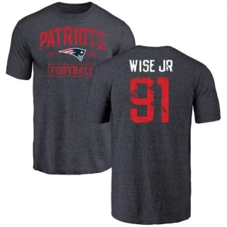 Deatrich Wise Jr. New England Patriots Navy Distressed Name & Number Tri-Blend T-Shirt