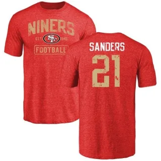 Deion Sanders San Francisco 49ers Distressed Name & Number Tri-Blend T-Shirt - Red