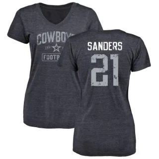 Deion Sanders Women's Dallas Cowboys Distressed Name & Number Tri-Blend V-Neck T-Shirt - Navy