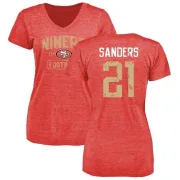 Deion Sanders Women's San Francisco 49ers Distressed Name & Number Tri-Blend T-Shirt - Red