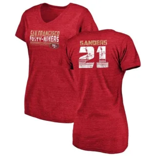 Deion Sanders Women's San Francisco 49ers Retro Tri-Blend V-Neck T-Shirt - Red