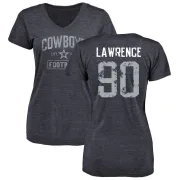 Demarcus Lawrence Women's Dallas Cowboys Distressed Name & Number Tri-Blend V-Neck T-Shirt - Navy